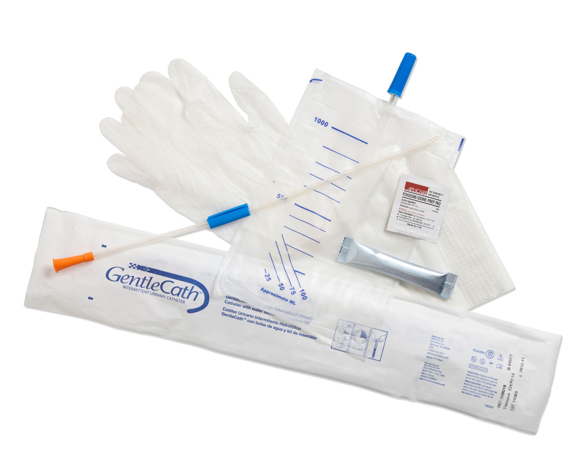 Convatec GentleCath Hydrophilic Urinary Catheter, Male, with Water Sachet and Insertion Kit, Straight, 8Fr, 15.7" 51509009