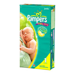Pampers Baby Dry Diapers, Size 1 Infant 8-14 lbs 5506729VX