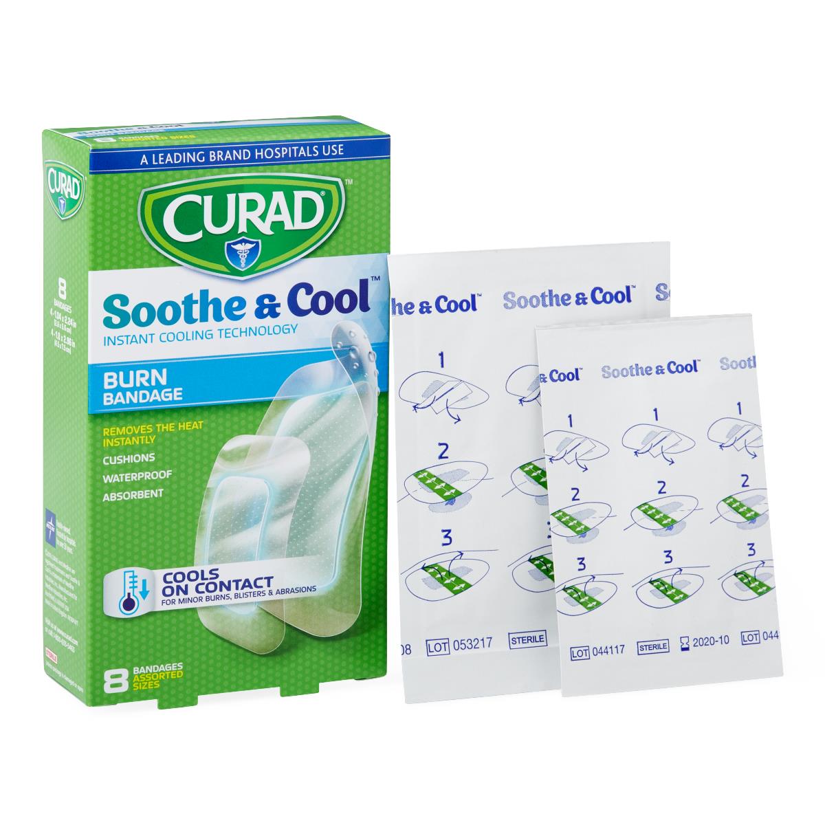 Curad Soothe & Cool Waterproof Bandage with Hydrogel Pad, Assorted Sizes, 8 ct 60CUR5236V1