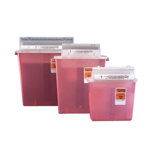 Cardinal Health Monoject SharpStar Safety In-Room Sharps Container Counterbalance Lid, Transparent Red, 2 Gallon 688534SA