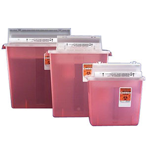 Cardinal Health Monoject SharpStar Safety In-Room Sharps Container, Counterbalance Lid, Transparent Red, 3 Gallon 688537SA