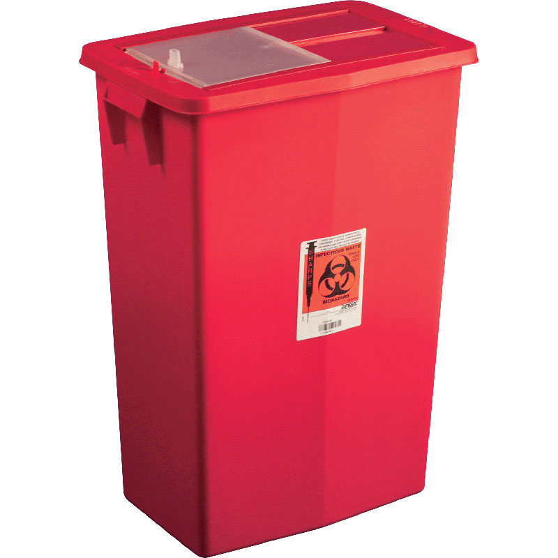 Cardinal Health Monoject Biohazardous Sharps Container, Slide Lid, Red, 18 Gallon 688938