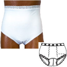 OPTIONS Split-Cotton Crotch with Built-In Barrier/Support, White, Dual Stoma, Medium 6-7, Hips 37" - 41" 8081204MD