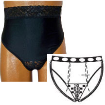 OPTIONS Split-Cotton Crotch with Built-In Barrier/Support, Black, Dual Stoma, Medium 6-7, Hips 37" - 41" 8083202MD