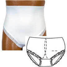 OPTIONS Ladies' Brief with Built-In Barrier/Support, White, Center Stoma, Large 8088004LC