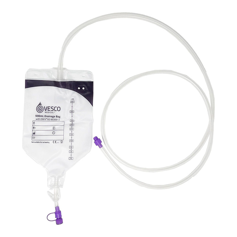 Vesco Medical 1000mL ENFit Compatible Enteral Drainage Bag, with 30 (75cm) Tubing, and Hanger 97VED011EO