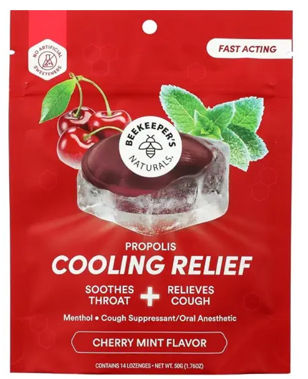 Beekeeper's Naturals Propolis Cooling Cough Lozenges, Cherry Mint, 14 ct BEKLOZCHR14