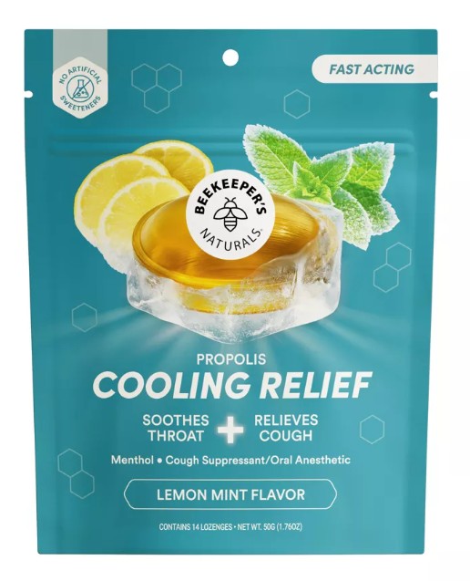 Beekeeper's Naturals Propolis Cooling Cough Lozenges, Lemon Mint, 14 ct BEKLOZLMT14
