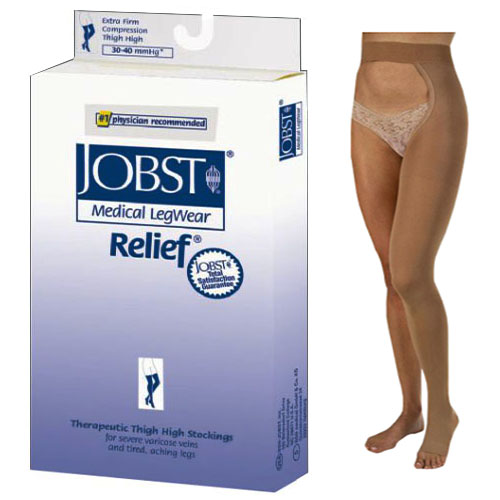 Relief Chap Style Compression Stockings, 30-40, Small, Open, Left Leg, Beige BI114784