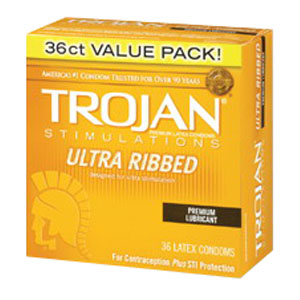 Trojan Condom Stimulations Ultra Ribbed Lubricated, 36 ct BX94950