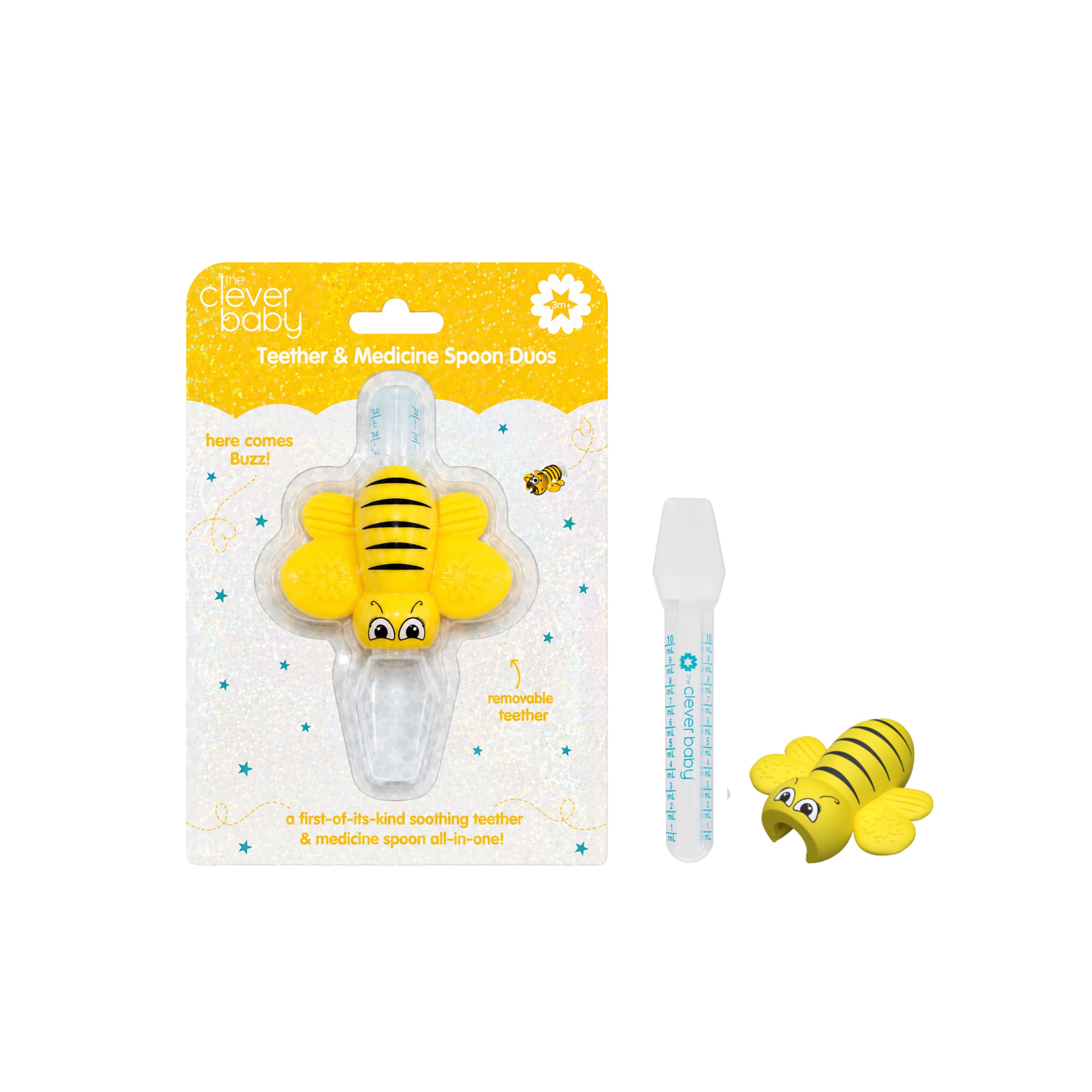 The Clever Baby Teether & Medicine Spoon Duo, Buzz, 10mL CVB850058895055