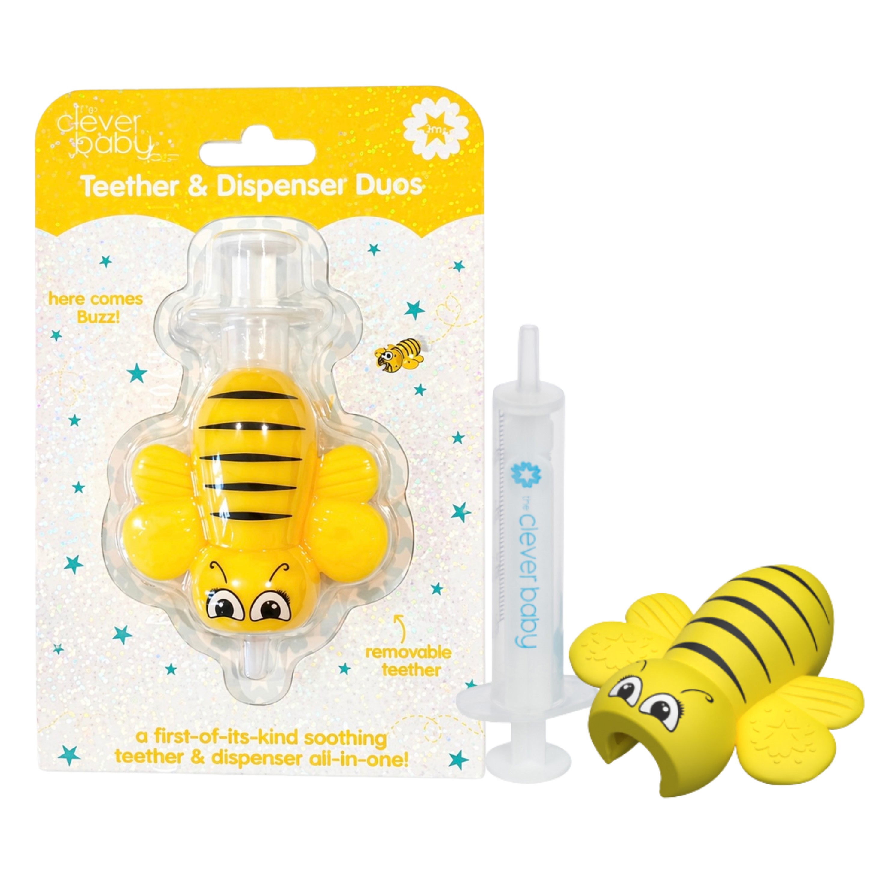 The Clever Baby Teether & Dispenser Duo, Buzz, 10mL CVB850058895499