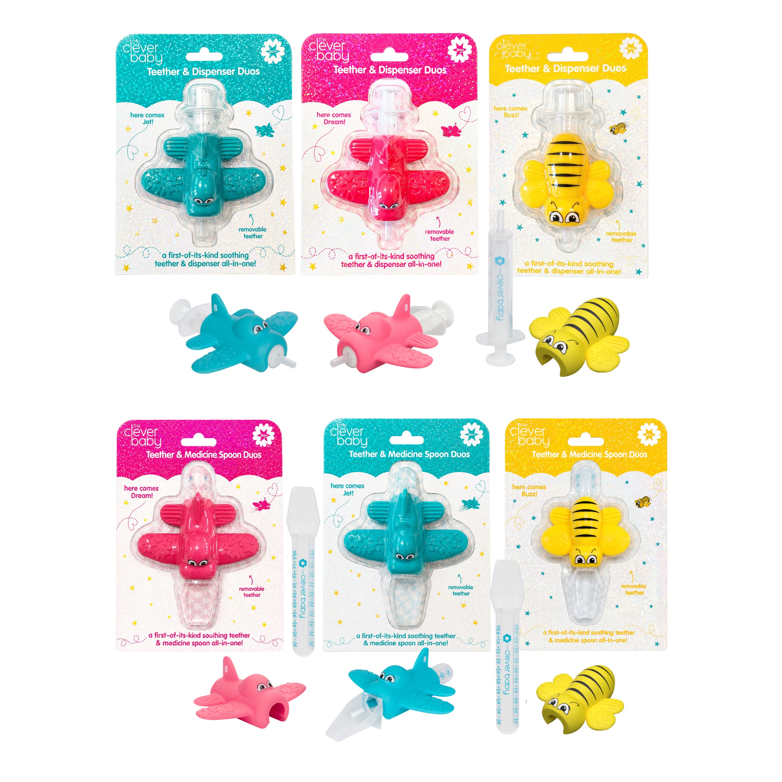 The Clever Baby Teether & Dispenser Duo, Jet, Dream, & Buzz Variety Pack, 10mL CVB850058895987