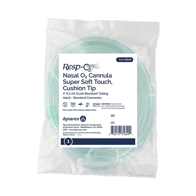 Dynarex Nasal Oxygen Cannula Super Soft-Touch Cushion Tip with 4' Standard Connector, Adult DX33143