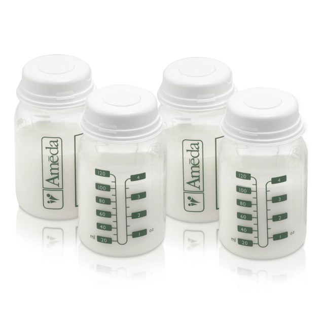 Ameda Breast Milk Storage Bottles with Lock-Tight Caps, 4 oz, 4-Pack EW17244M