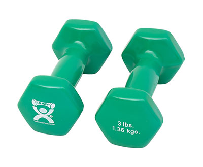 CanDo Vinyl-Coated Iron Dumbbell, Green, 3 Lb, 1 Pair FAB1005522