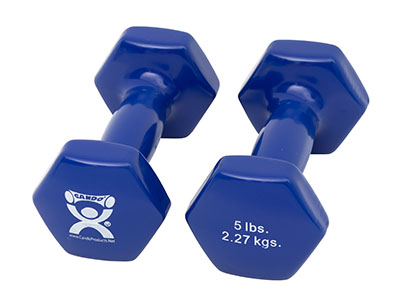 CanDo Vinyl-Coated Iron Dumbbell, Blue, 5 Lb, 1 Pair FAB1005542