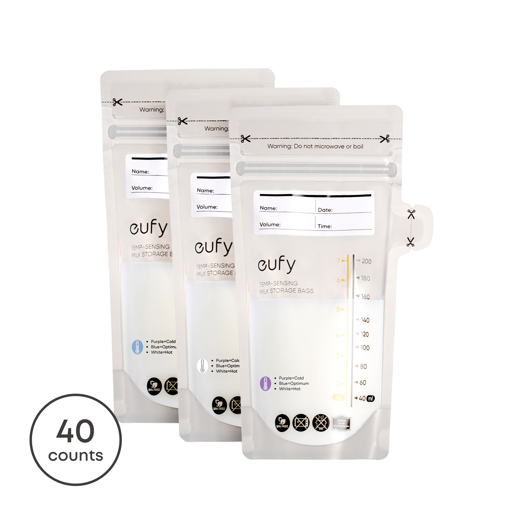 eufy Temp-Sensing Breast Milk Storage Bags, 40 Count FTLT60601218090