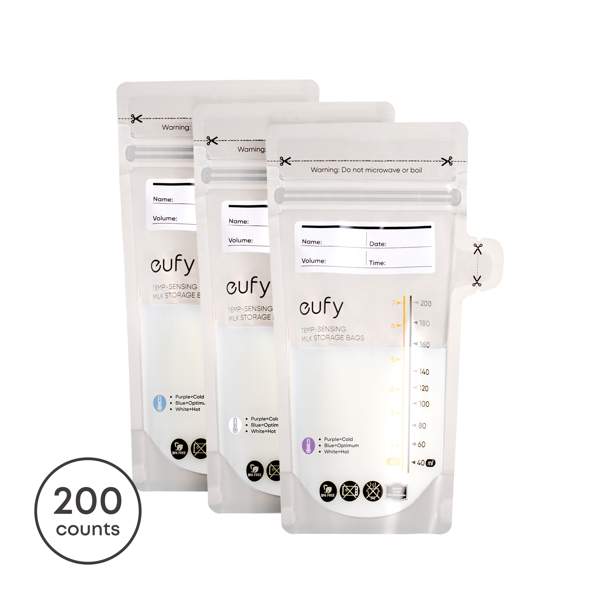eufy Temp-Sensing Breast Milk Storage Bags, 200 Count FTLT60601218092