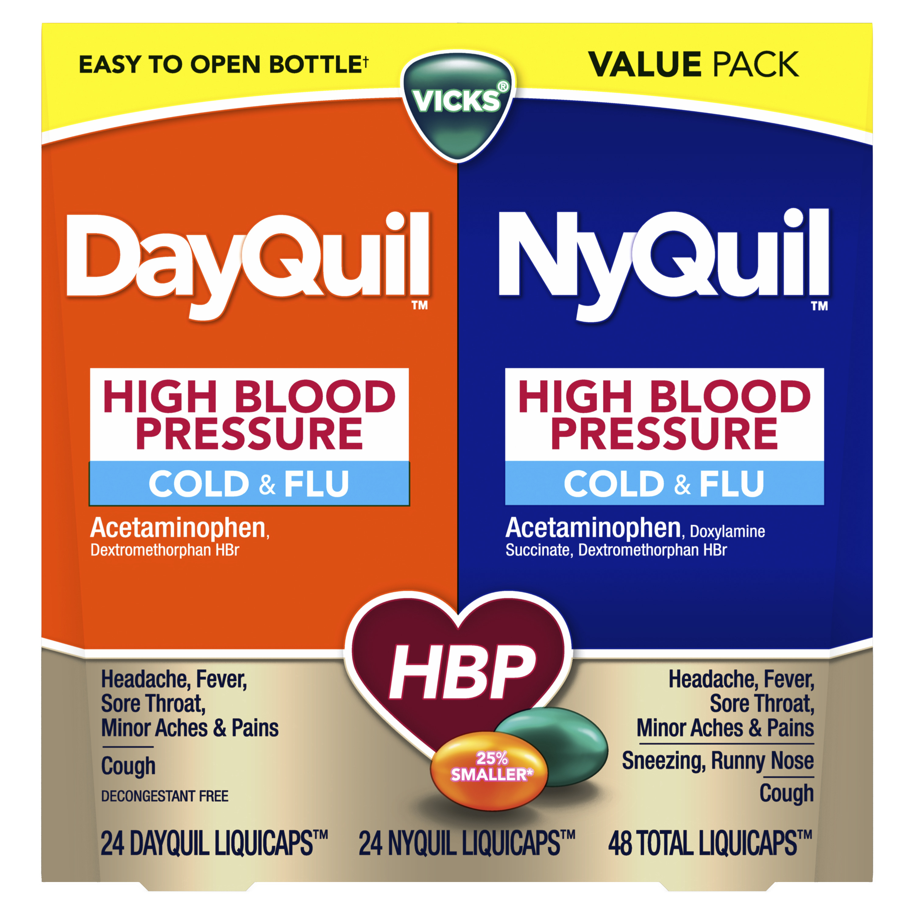 Vicks DayQuil & NyQuil High Blood Pressure Cold & Flu Relief Liquicaps, Combo Pack, 48 ct GCO80809571
