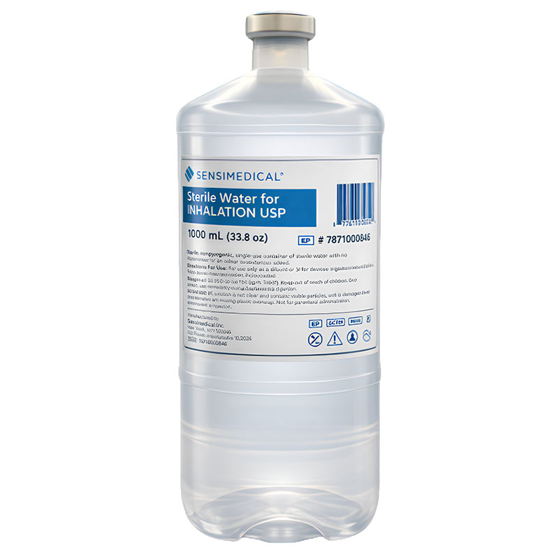 Sensimedical Sterile Water for Inhalation USP, 1000mL Spikeable, Pourable, and Hangable Bottle GM7871800046