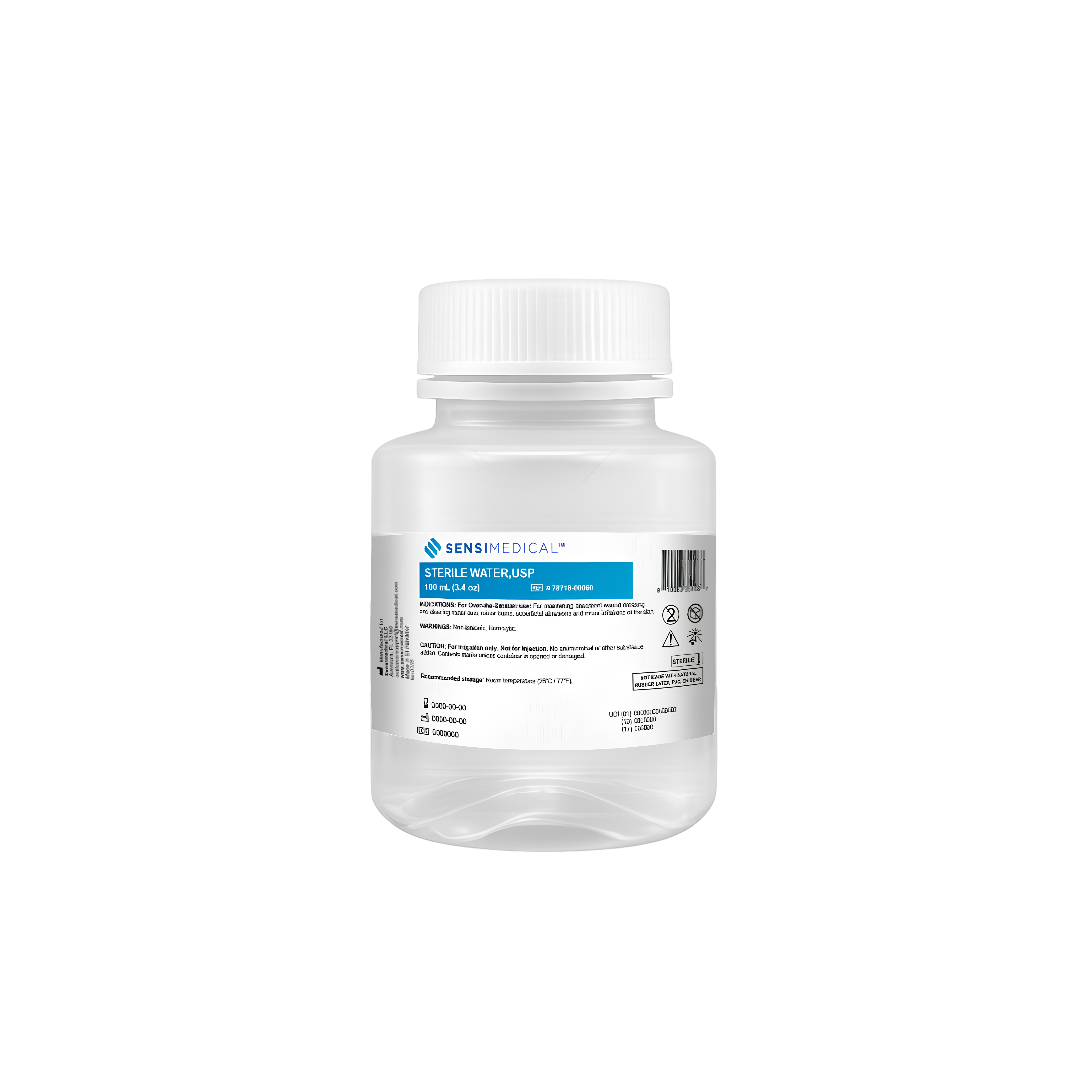 Sensimedical Sterile Water USP, 100mL Standard Cap Bottle GM7871800060