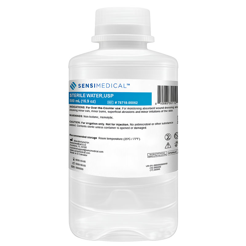Sensimedical Sterile Water USP, 500mL Premium Cap Bottle GM7871800062