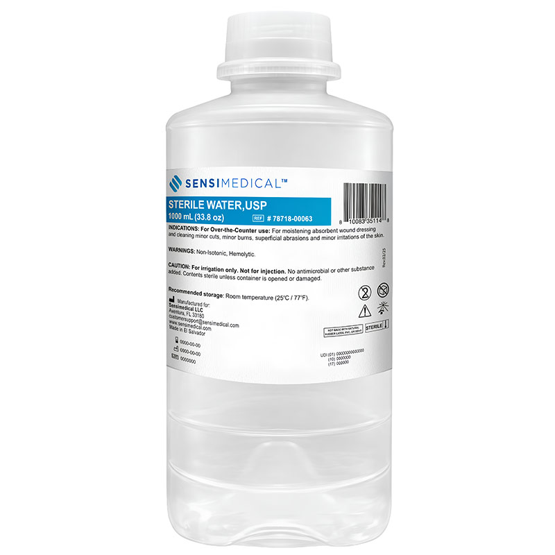 Sensimedical Sterile Water USP, 1000mL Premium Cap Bottle GM7871800063
