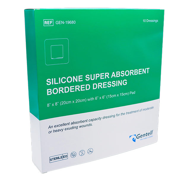 Gentell Silicone Super Absorbent Bordered Dressing, 8" x 8" GTLGEN19680