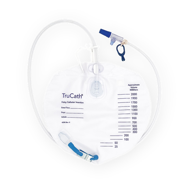 TruCath Night Drainage Bag with Drip Chamber, T-Tap Drainage Valve, Needless Access Port, 48" of Tubing, Double Hanger, Sterile Fluid Pathway, 4000mL LJHRNB4000