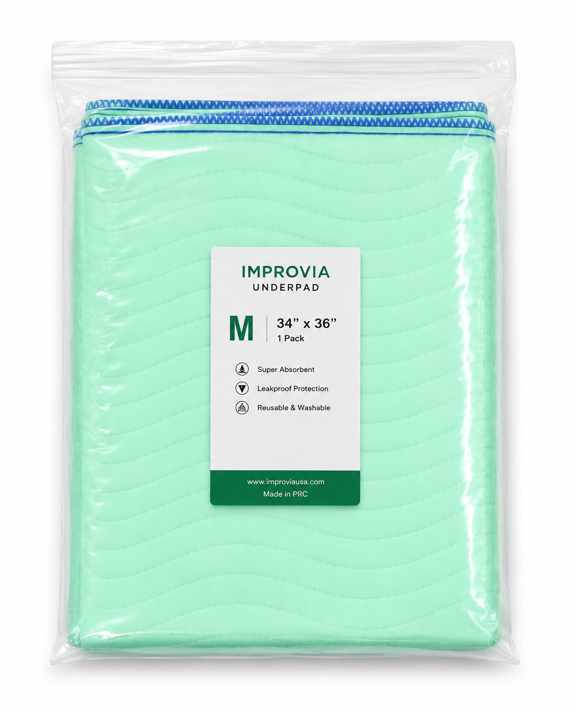 Improvia Washable Re-Usable Bedwetting Incontinence Underpad, Heavy Absorbency, Medium, 34" x 36" MBS1PKWU34X36GB