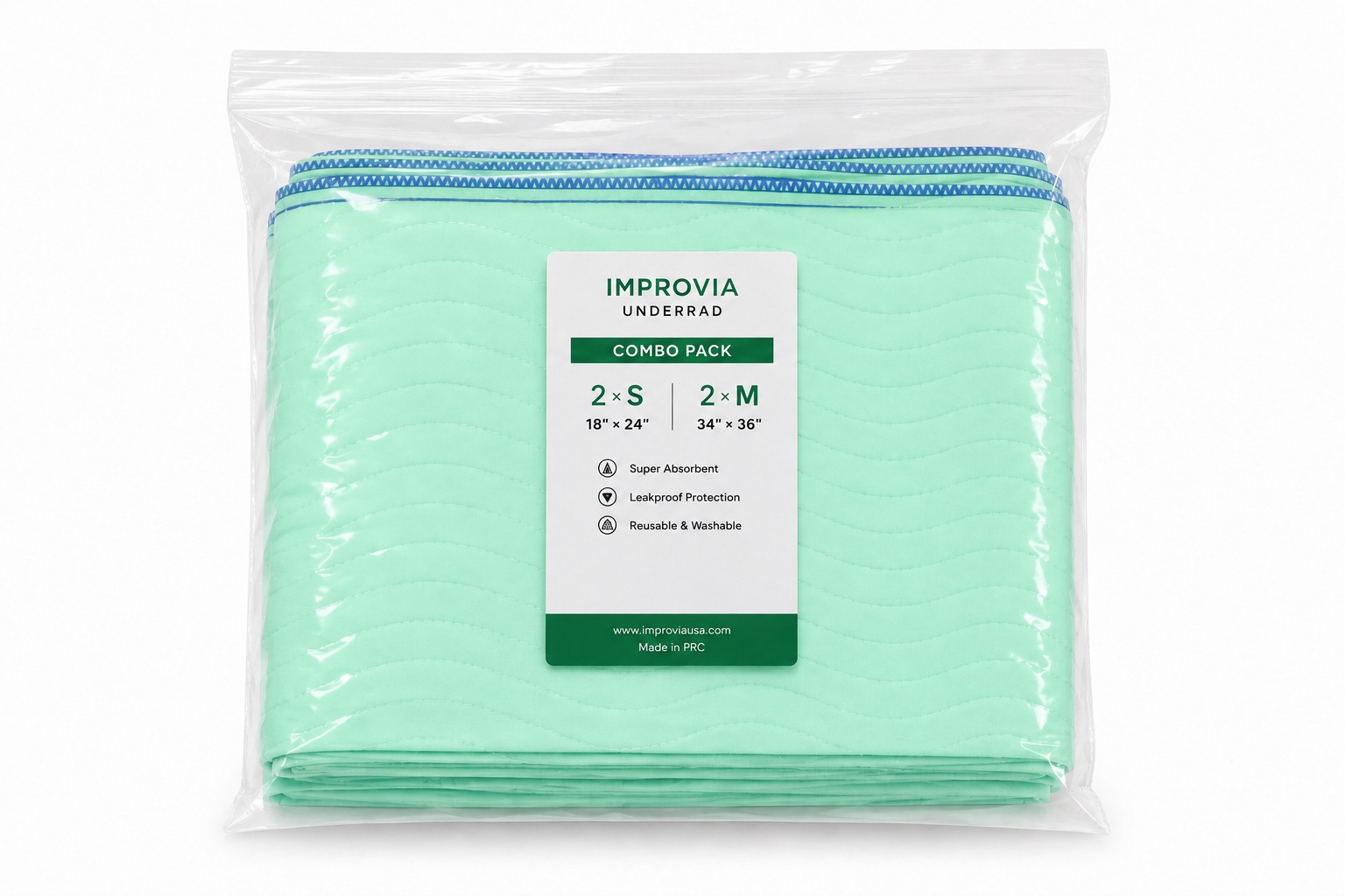 Improvia Washable Re-Usable Bedwetting Incontinence Underpads, Heavy Absorbency, Combo Pack, 4 ct MBS4PKSMCOMBO