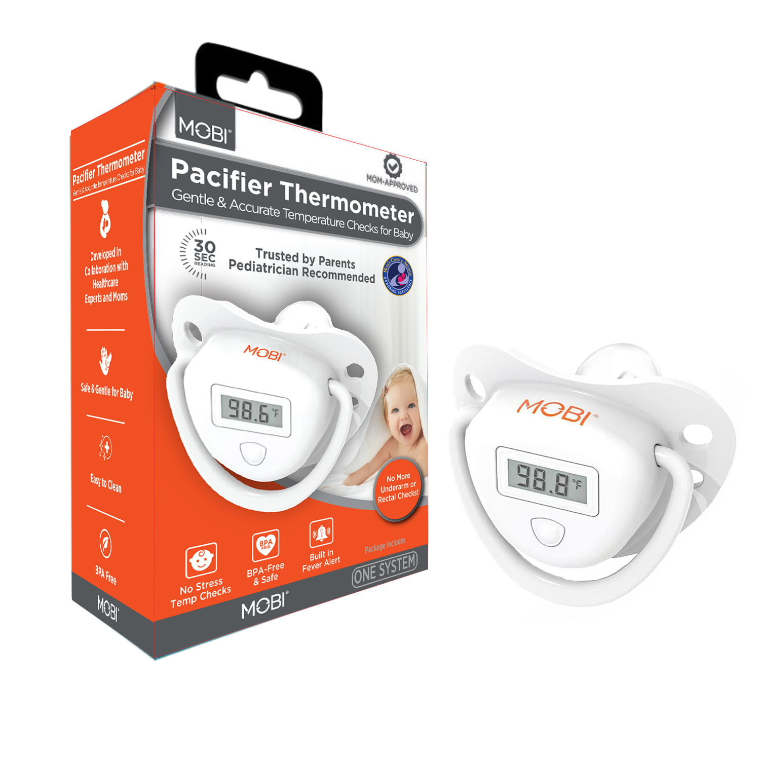 MOBI Technologies, Inc. Pacifier Thermometer Gentle & Accurate Temperature Checks for Baby MBT70391