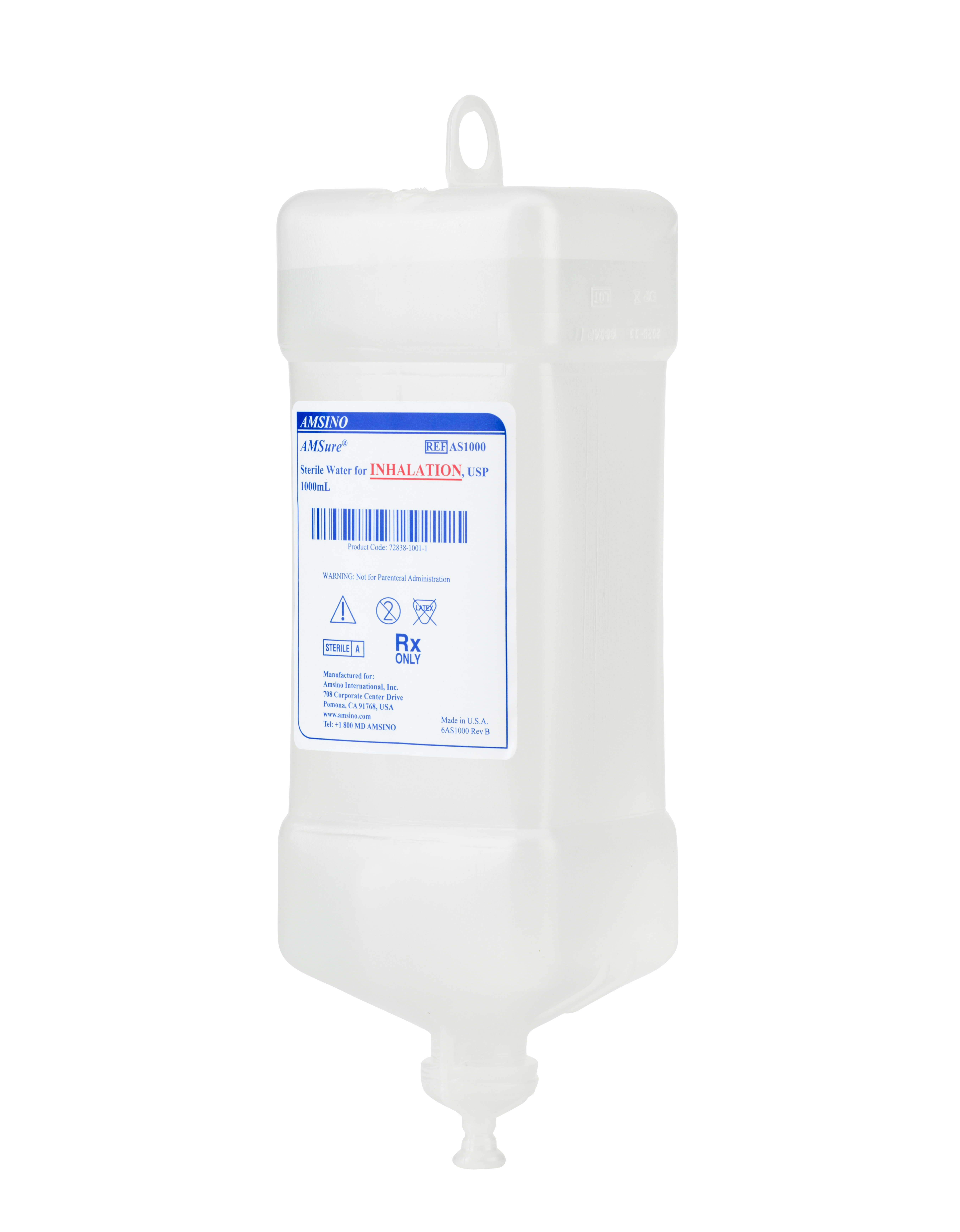 AMSure 1000mL Sterile Water for Inhalation USP, Hanging Spikeable Bottle MKAS1000