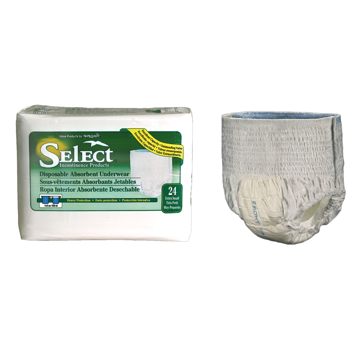 Select Disposable Absorbent Underwear, XSmall, Fits 6585 lbs, 17