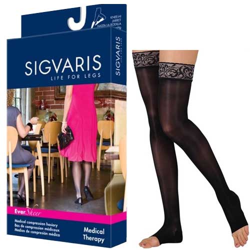 782N Style Sheer Thigh, 20-30mmHg, Open Toe, Medium, Long, Black SG782NMLO99