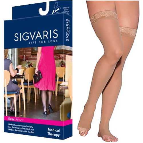 782N Style Sheer Thigh, 20-30mmHg, Open Toe, Small, Short, Suntan SG782NSSO36