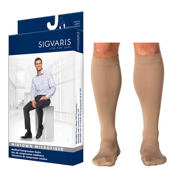 822C Style Microfiber Calf, 20-30mmHg, Men's, Medium, Long, Tan/Khaki SG822CMLM32