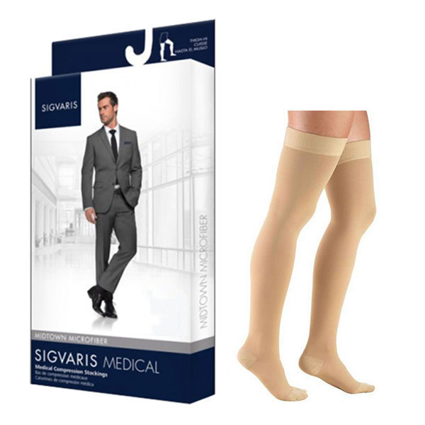 822N Style Microfiber Thigh, 20-30mmHg, Men's, Large, Long, Tan/Khaki SG822NLLM32