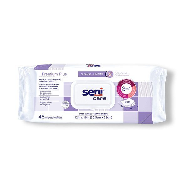 SENI Care Premium Plus Pre-Moistened Personal Cleansing Wipes, 48 ct TZMSWP48C11