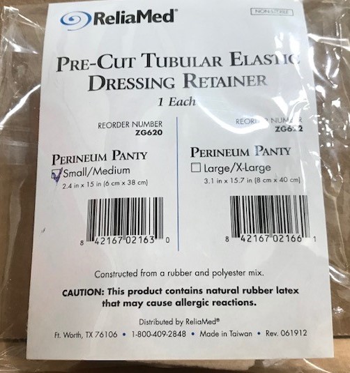 ReliaMed Tubular Elastic Dressing Retainer, Perineum Panty, Small/Medium 2.4" x 15" ZG620